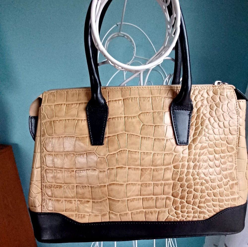 EUC Claudia Firenze Genuine Leather Croc Embossed Satchel